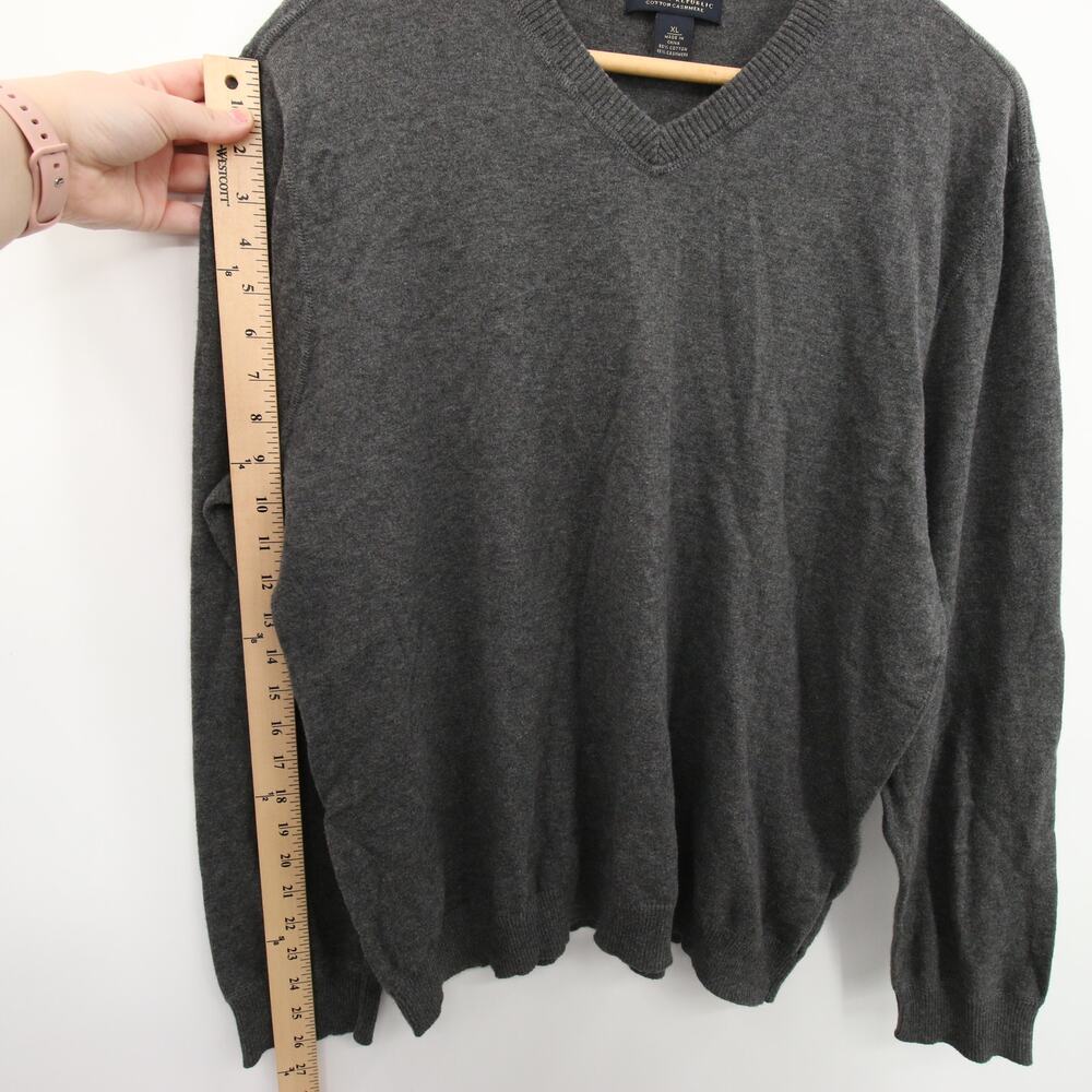 Banana Republic Mens Sweater Gray Cotton Cashmere V Neck Long Sleeve Pullover XL - Picture 6 of 9